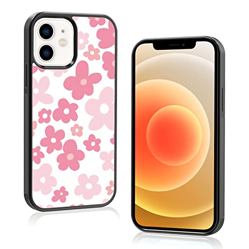 Coque iPhone 12 fleur rose antichoc en aluminium et TPU souple de 6,1 pouces