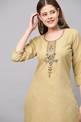Image of GoSriKi Women's Cotton Blend Straight Printed Kurta with Pant & Dupatta (Authentic-GS)