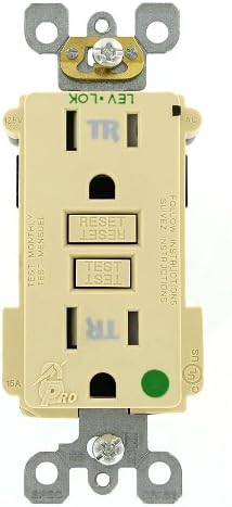 Leviton MT759-HGW Lev-Lok Modular Wiring Device, 15 Amp, 125 Volt, SmartLock Pro, Tamper Resistant, GFCI Receptacle, Hospital Grade, Ivory