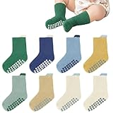 AOOTE Calcetines Antideslizantes Bebé,8 Pares de Calcetines Antideslizantes para Niños Niñas con Agarres,Algodón Calcetines Bebe Calcetines Antideslizantes para Bebés y Niños Pequeños de 1 a 3 Años