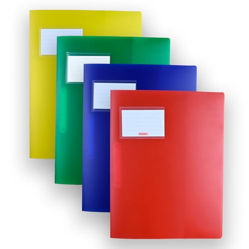 Brunnen | 4 Schnellhefter FACT!pp (A4, aus transluzentem PP, mit Namensschild, mit Einstecktasche innen, robustes Material, 4 Farben- rot, gelb, grün, blau)