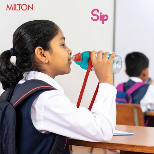 Image of MILTON Sage 450 Sipper PET Water Bottle for School Kids | Food Grade & BPA Free | Leak Proof & Durable | Easy to Carry Loop | Ideal for Home, School & Office Use, 445 ml, Red