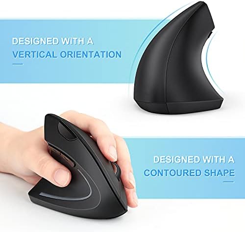 ASHU Left Handed Mouse, 2.4G Wireless Ergonomic Mouse with USB Receiver, Ergonomic Vertical Mice for Left-hander, 800/1200/1600 Adjustable DPI Silent Mouse for Computer PC Laptop, Black