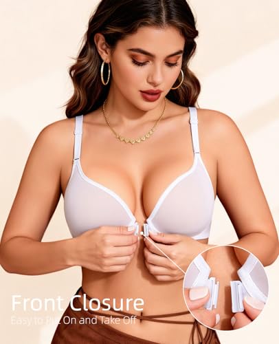 Image of YANDW Sexy Womens Mesh Front Closure Racerback Bras for Women See Through Plunge Non Padded Unlined Sheer Demi Bra Underwire