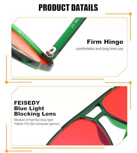 Image of FEISEDY Amber Blue Light Glasses for Computer Gaming Orange /Yellow lens Anti Eyestrain Sleep Glasses G2835