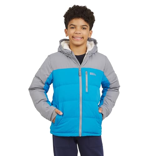 Eddie Bauer Boys' Classic Heavyweight Faux Fur Lined Hooded Insulated Down Jacket, Swedish Blue,...