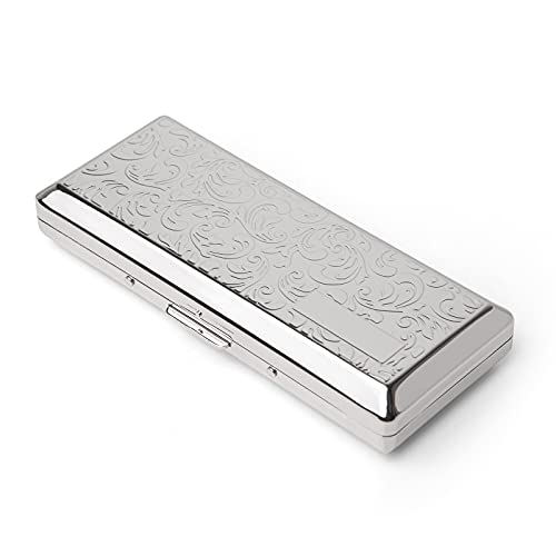 EYIDADAE Estojo de Metal para Cigarros, Clipe de Mola Dupla Face, Comporta 10 Cigarros de 100 Mm (Vines Silver)