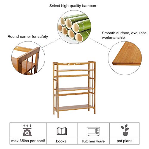 C&Ahome Bamboo Shelf, 3-Tier Bookshelf Bookcase, Free-Standing Storage Shelf, Plant Flower Stand, Max Load 35Lbs Per Shelf, Utility Shelf Rack For Living Room Bathroom Kitchen Home Natural #TOP3