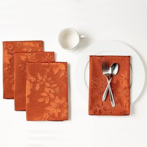 Benson Mills Fabric Set of 4 Cloth Napkins, Countryside Leaves Damask Cloth Napkins for Fall, Harvest & Thanksgiving Tablecloths (Rust/Burnt Orange, 18" x 18" Napkins Set of 4) Cover