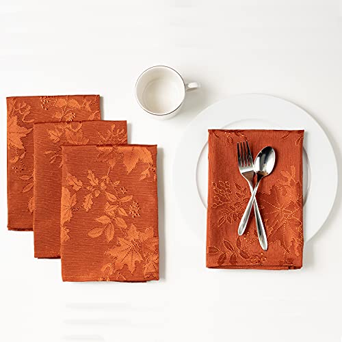 Benson Mills Fabric Set Of 4 Cloth Napkins, Countryside Leaves Damask Cloth Napkins For Fall, Harvest & Thanksgiving Tablecloths (Rust/Burnt Orange, 18" X 18" Napkins Set Of 4) #TOP13