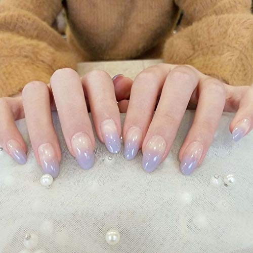 Yalice Glossy Fake Nails Purple Long Press on Nails Tip Oval Full Cover Nails Ombre Acrylic False Nails for Women and Girls 24Pcs