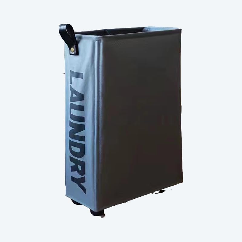 NAUPITY - Cesta de lavandería delgada con ruedas de 24.4 pulgadas, plegable e impermeable, cesta de ropa independiente con asas de fácil transporte