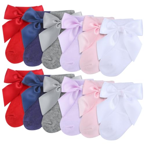 Toulite 12 Pairs Preemie Newborn Baby Ankle Socks with Bow Cotton Warm Socks for Girls Boys Hospital NICU(Classic Color Preemie)