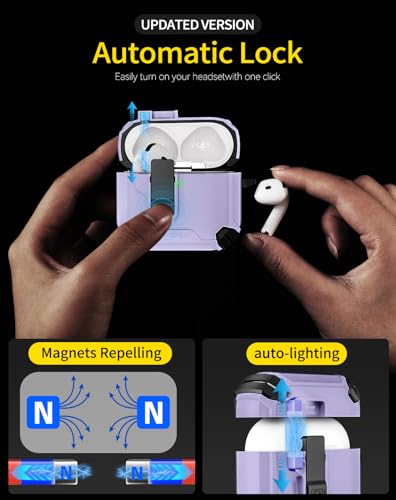 Image of Pohgelan Compatible with AirPods 4 Case (Purple) | Magnetic Automatic Lock with Phone Stand & Cleaning Kit,Compatible with Magsafe