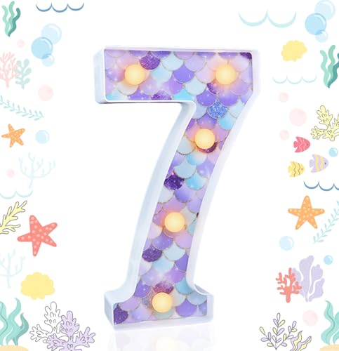 Image of MUNILAIL Mermaid Birthday Party Decoration LED Glowing Number 7 Light Up Sign Digital Lights Table Centerpiece for Party Supplies