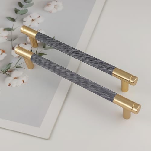 Pexintek 2 Pack Gold Modern Cabinet Handles 160mm Hole Centers Kitchen Bathroom bedrooms Study Furniture Door Vintage Pulls with Screws for Cupboards Drawer Wardrobe Dresser (Golden Grey) - Image 2