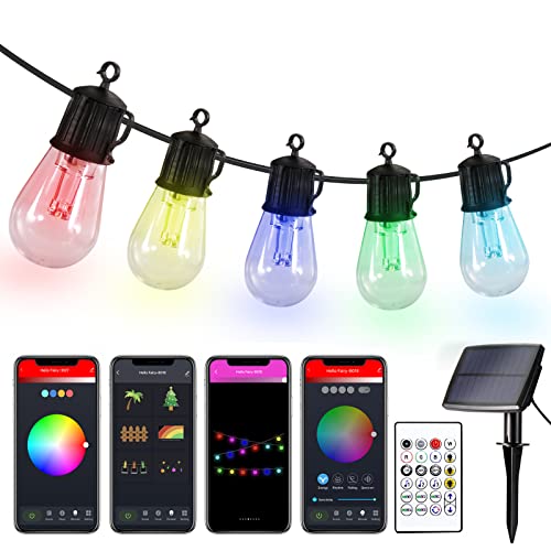 Solar String Lights Rgb App Control, 25Ft Solar Powered Patio Lights Outdoor Waterproof With 15 Plastic Led Edison Bulbs, Dimmable Music Hanging Lights Remote For Balcony Deck Gazebo Pergola Camping #TOP13