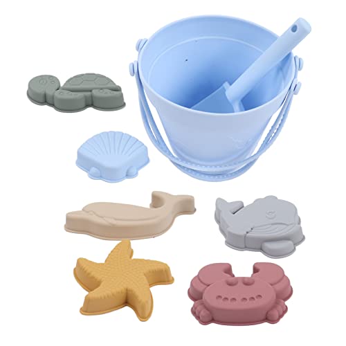 Juguetes de Playa de Silicona, Accesorios de Playa de Tacto Suave Pala de Juguete de Arena Y Juego de Cubo Bolsa de Playa de Viaje para Niños con Cubo de Silicona Pala de Arena para Playa(Azul) Cover
