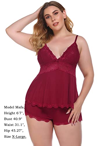Wearella Women Sleepwear Modal Lace Chemise Nightgown Sexy Lingerie Silk Negligee Wine Red Xx-Large #TOP4