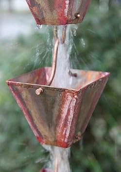 Nutshell Stores Medium Square Cups Rain Chain - Pre-Aged Copper - 8 Feet