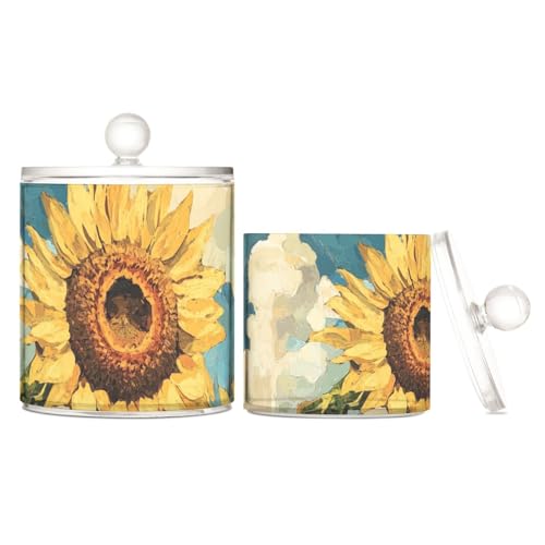 Yoogain Confezione da 2 contenitori decorativi in plastica trasparente con coperchio per riporre bastoncini di cotone, tamponi di cotone, plettri interdentali, graffette, confezione da 2