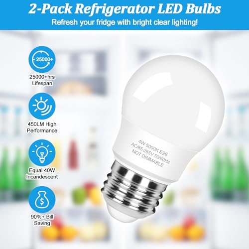 image for Brightever 3-Pack A15 Refrigerator Light Bulb 40W Equivalent, 120V Fri