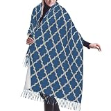 Chales marroquíes de tacto de cachemira en azul y beige para mujer, bufandas con flecos de invierno, estolas ligeras