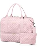 HOTOR Travel Duffel Bag - Weekender Bags for Women, Carry On Overnight Bag with Shoe Compartment, with Toiletry Bag for Travel Essentials and Travel Accessories, Pink, 13.4