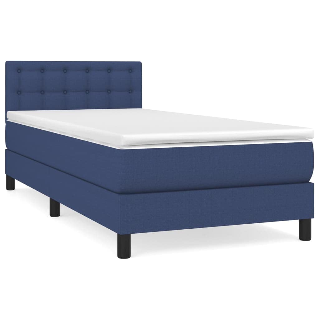 Cama con somier con colchón de muelles ensacados y soporte de dureza media en azul, 90 x 190 cm