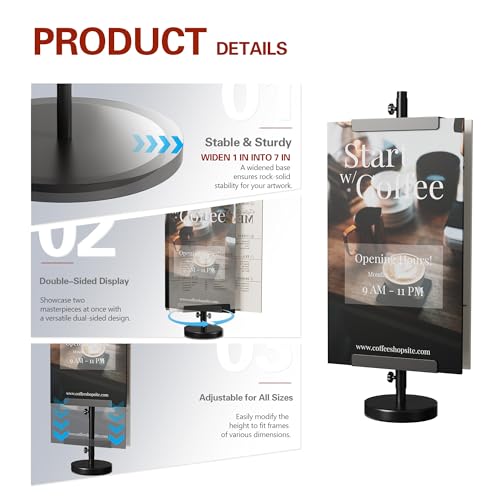 DTK Easel Stand,Adjustable Tabletop Easel for Picture Frame up to 24.8\" H,Poster Display Stand for Signs,Art or Picture,Metal Display Stand for Home,Events or Shop,Height Adjustable Art Easel(Black) - Thumbnail 2