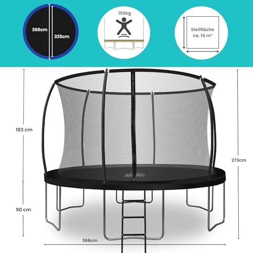 Foto von Zero Gravity Trampolin Outdoor Ø 366cm - TÜV geprüftes Gartentrampolin - Sturmsicher in 5 Minuten - Komplett-Set inkl. Leiter, Netz, Randabdeckung - Aufbauvideo - Ideal für Kinder & Erwachsene