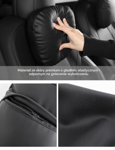 TPARTS Skórzana poduszka pod kark na zagłówek do modeli Tesla Y, X, 3, S, akcesoria do Modelu 3 i Y, poduszka podróżna do samochodu, czarna (1 szt.)