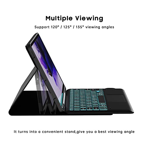 Domeun Samsung Galaxy Tab S7 Fe/S7 Plus/S8 Plus Case With Keyboard 12.4 Inch - 7 Color Backlit Detachable Wireless Touchpad Keyboard Cases With S Pen Holder For Tab S8+ 2022/S7 Fe 2021/S7+ 2020 #TOP6