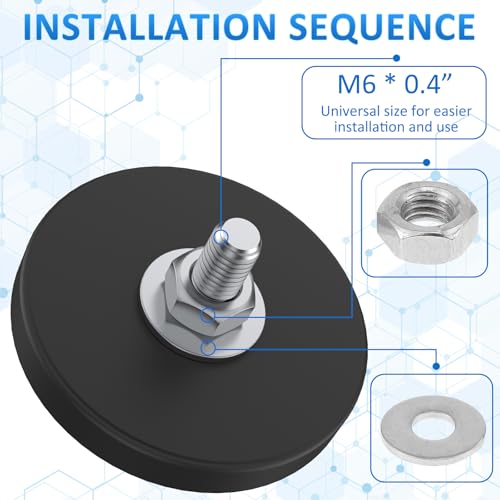 Image of 200 Pack Rubber Coated Magnets M6 Rock Light Magnets 1.69 Inch Mounting Magnet Thread Stud Magnetic Anti-Scratch Strong for Rock Light Bar Camera Cabinet Blackboard Refrigerator (200 Pack)