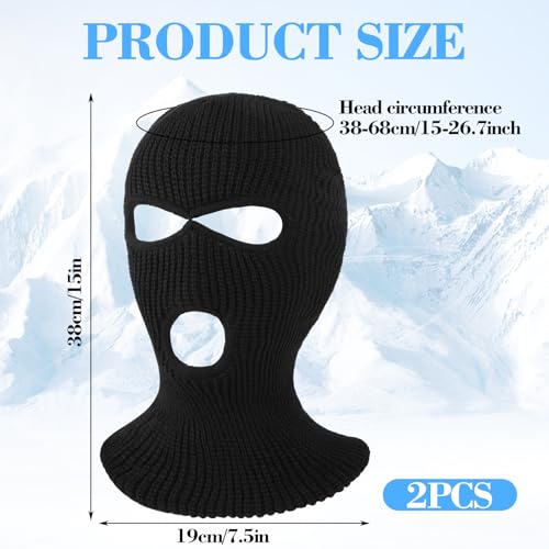 2 peças de 3 furos de malha para o rosto, máscara térmica de esqui quente de inverno balaclava para