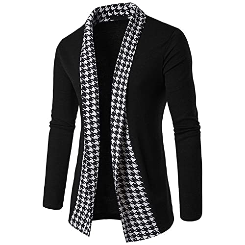 MOOKO Men's Shawl Collar Cardigan Sweater Jackets Classic Cotton Knit Thick Open Front Sweater Coats Plus Size,Black