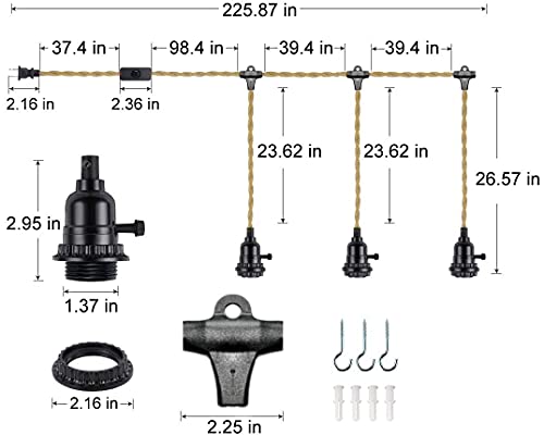 Fantado Jute Rope Triple Socket Black Pendant Light Lamp Cord For Lanterns, Switch, 19 Ft By Paperlanternstore #TOP1