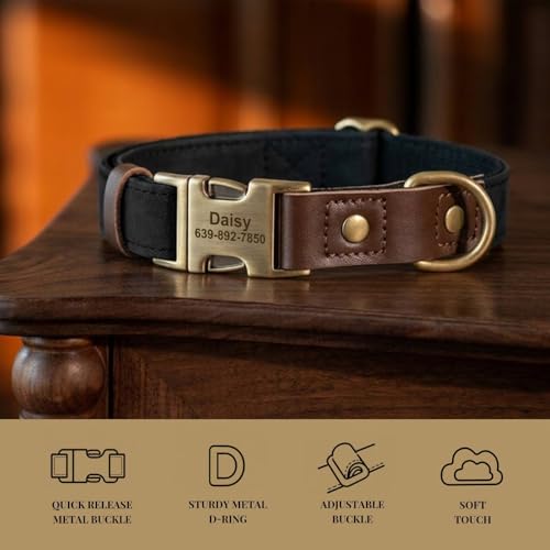 Image of Personalized PU Leather Dog Collars,Quick Release Buckle,Black,XL