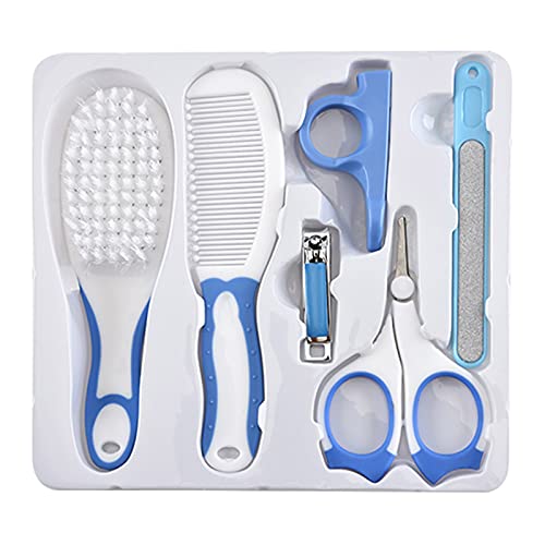 Baby Healthcare and Grooming Kit 6 PCS Hair Brush Comb Nail File Clipper Scissors Newborn Infant Shower Care Nursery Set Blue 6 PCS