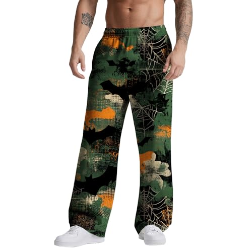 Men's Pumpkin Graphic Pants Fashion Wide Legs Elastic Waist Trousers Casual Halloween Bottoms