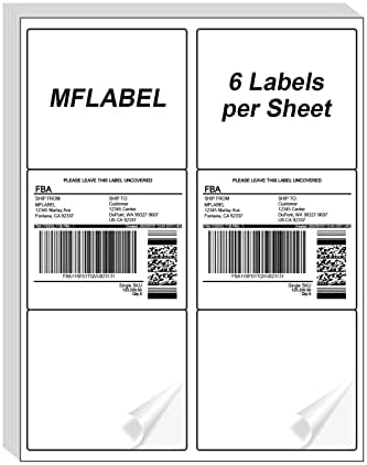 MFLABEL 3-1/3" x 4" Shipping Address Labels, FBA Labels, 6-UP Sticker Labels, White Shipping Labels, Easy to Peel, Address Labels for Laser/Ink Jet Printer, 6 Per Page (600 Labels, 100 Sheets)