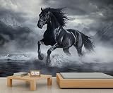 Dark Horse Wall Mural, Running Dark Horse 3D Wallpaper, Large Mural for Living Room Boy Bedroom Game Room TV Background Decor - 78.7' W x 55.1' H