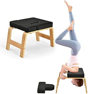 COSTWAY Yoga Headstand Bench, Inversion Stool with Solid Wood Frame & Detachable PU Pads, Multifunctional Yoga Chair for Body Building Stress Relieve
