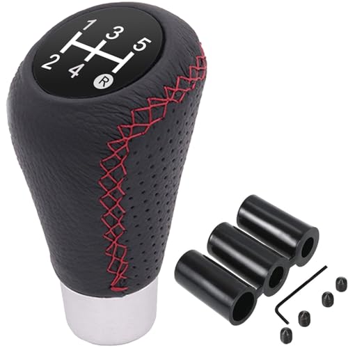 OBEST Pomos de Palanca Cambios Coche Manual Universal, 5 velocidades Perilla de Cambios de Piel para Coche de Transmisión Manual con 8mm 10mm 12mm Adaptador