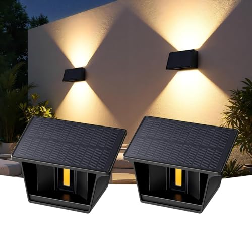 VIIIVA 2 Stück Solarlampen für Außen, 3000K Warmweiß Solar Wandleuchte, IP65 Wasserdicht, 0°-120° Verstellbar Up and Down Leuchten für Garten Balkon Terrasse Treppen