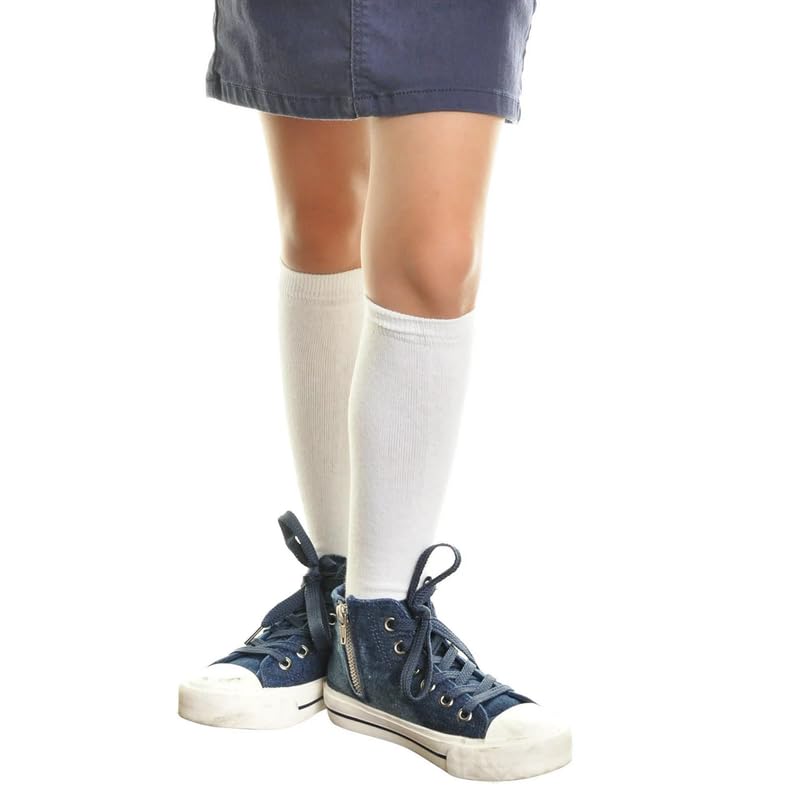 WKLOUYHE Unisex Kid's School Uniform Cotton Knee High Socks_Pack Of 06(White,15-16 Years) 2