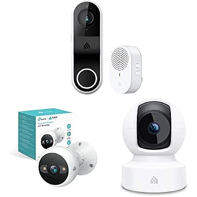 Kasa Smart Video Doorbell + كاميرا الأمن الداخلي + حزمة كاميرا الأمن الخارجي (KD110 + EC70 + KC420WS)
