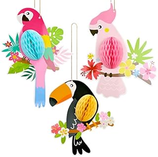 Tropical Birds Hanging Parrots Decoration 3 Pieces Birds Party Paper Cutouts Honeycomb Parrot Ornaments Bird Party Hanging Decorations for Hawaiian Summer Beach Tiki Bar Luau Party Supplies