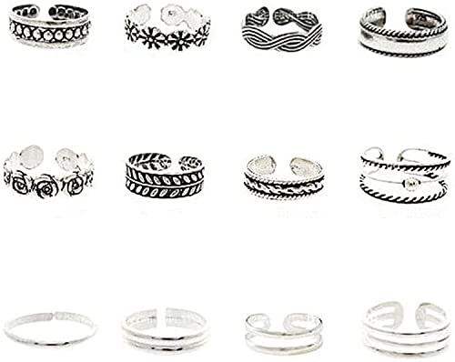 Vintage Fashion Rings for Women,12 pcs/Pack Toe Rings Open Design Adjustable Unisex Joint Ring Fashionable Accessory for Party Birthday Holiday Wedding Jewelry Gift 12 pcs