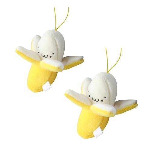 WLngtv 2 Pieces Yellow Peeling Banana Keychain, Banana Plush Keychain,Cartoon